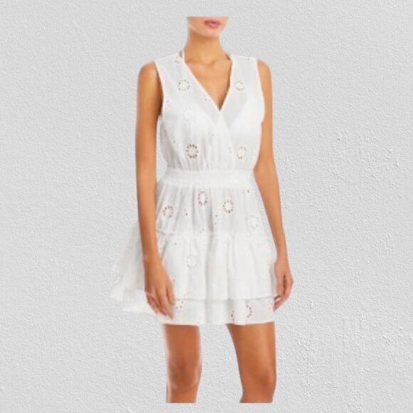 Aqua Bloomingdale's Tiered Eyelet Swim Coverup Dress Ivory Large NWT - Picture 1 of 2
